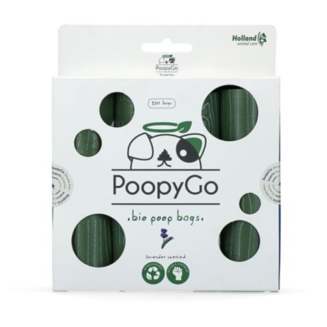 H Bajspåse PoopyGo Eco 8x15 biologiskt nedbrytbar m lavendeldoft